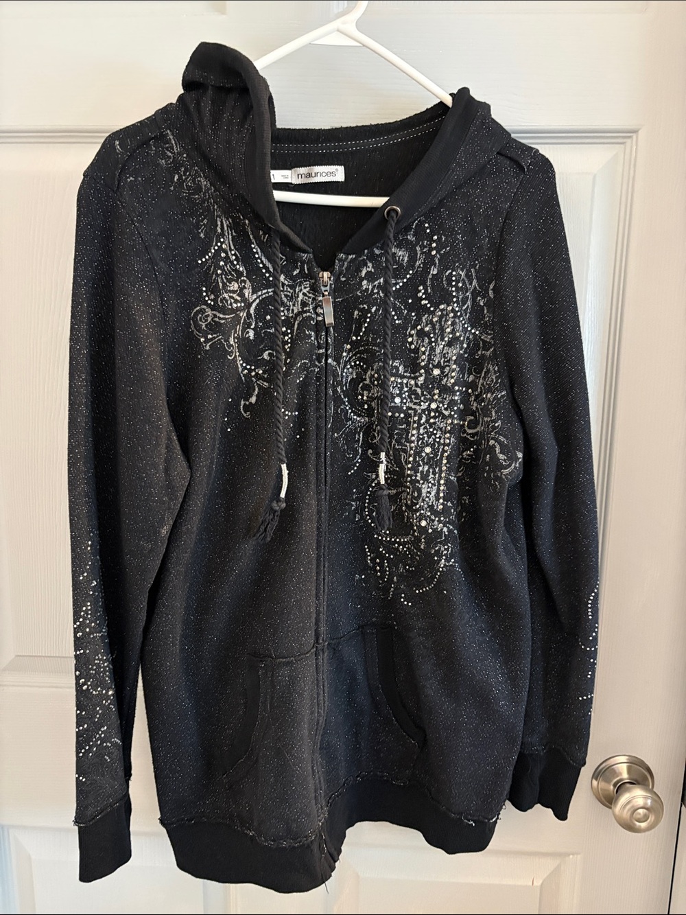 Maurices Black Zip-Up Hoodie with Silver Embellishment